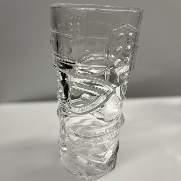 Set of 4 Clear Tiki Face Glasses by Forum –Heavy Pressed Glass Cocktail Tumblers - Picture 5 of 7